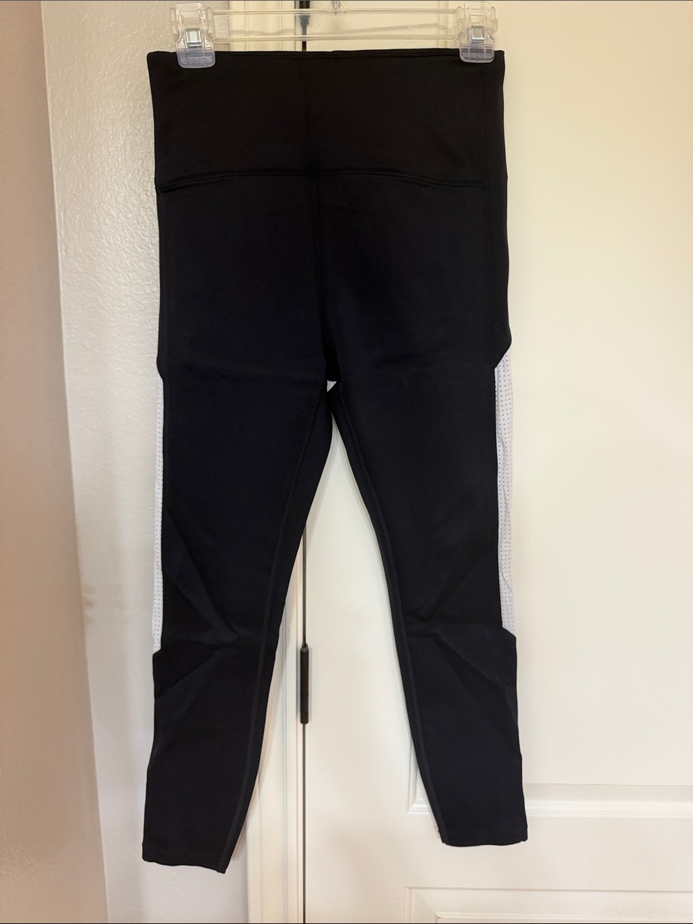 ZYIA Black Leggings with White Perforated Side Panels